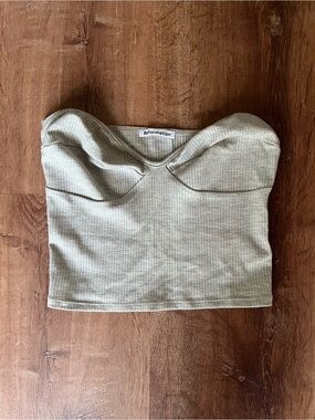Reformation Grey Ribbed Strapless Bustier Crop Top